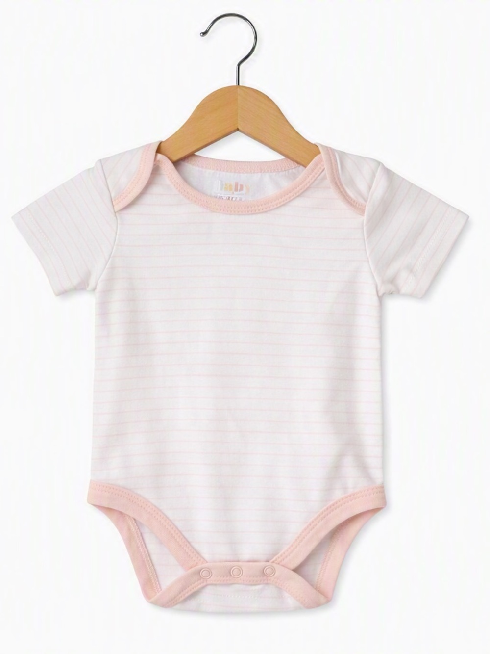 10/$15 Baby Gear Pink-Trim Striped Short Sleeve One-Piece Bodysuit